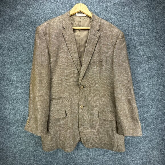 Inserch Sport Coat Mens 2XL Brown 100% Linen Jacket Blazer Elbow Patch‎ 2 Button - Picture 1 of 16